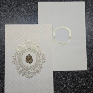 Gold foil arch frame and Ganesha on textured pearlescent base Invitation Card