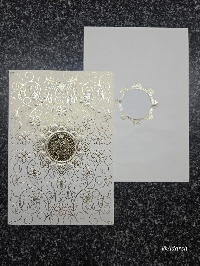 Gold filigree floral vine and Ganesha motifi Invitation Card