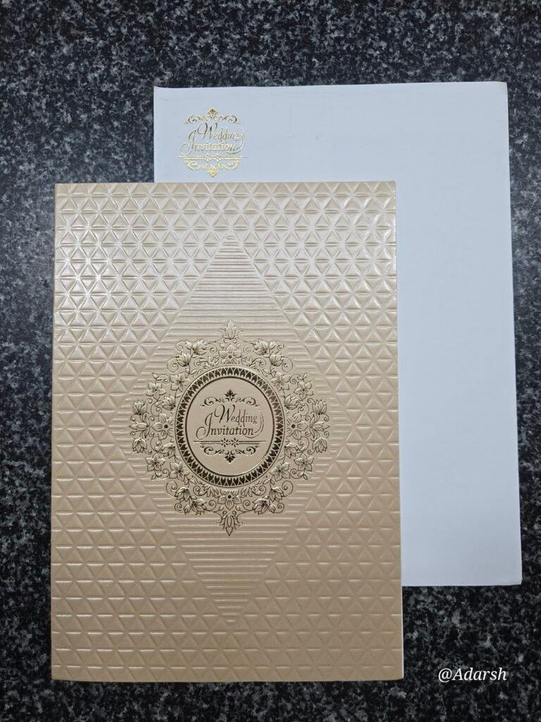 Quilted pattern and central metallic cream foil floral Invitation Card