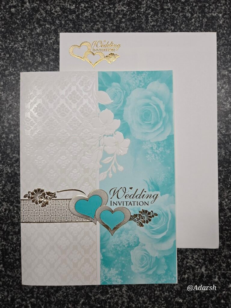 Turquoise-blue rose vertical-split Invitation Card