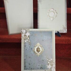 Slate Grey and Gold Floral Wedding Invitation Card