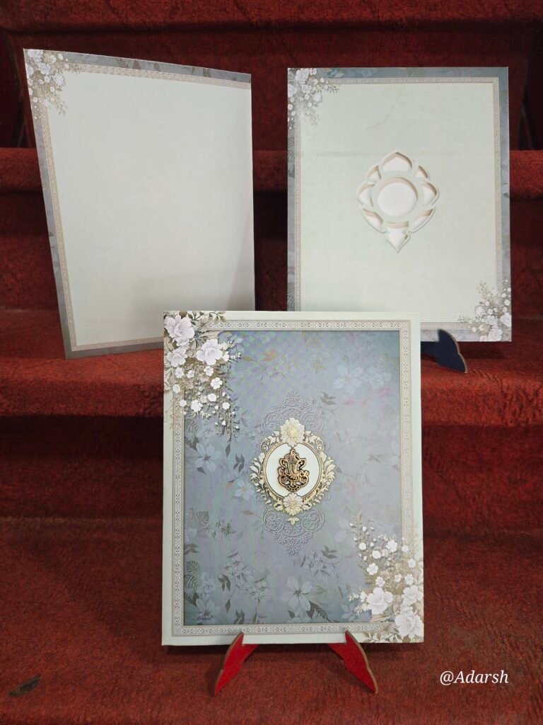 Slate Grey and Gold Floral Wedding Invitation Card
