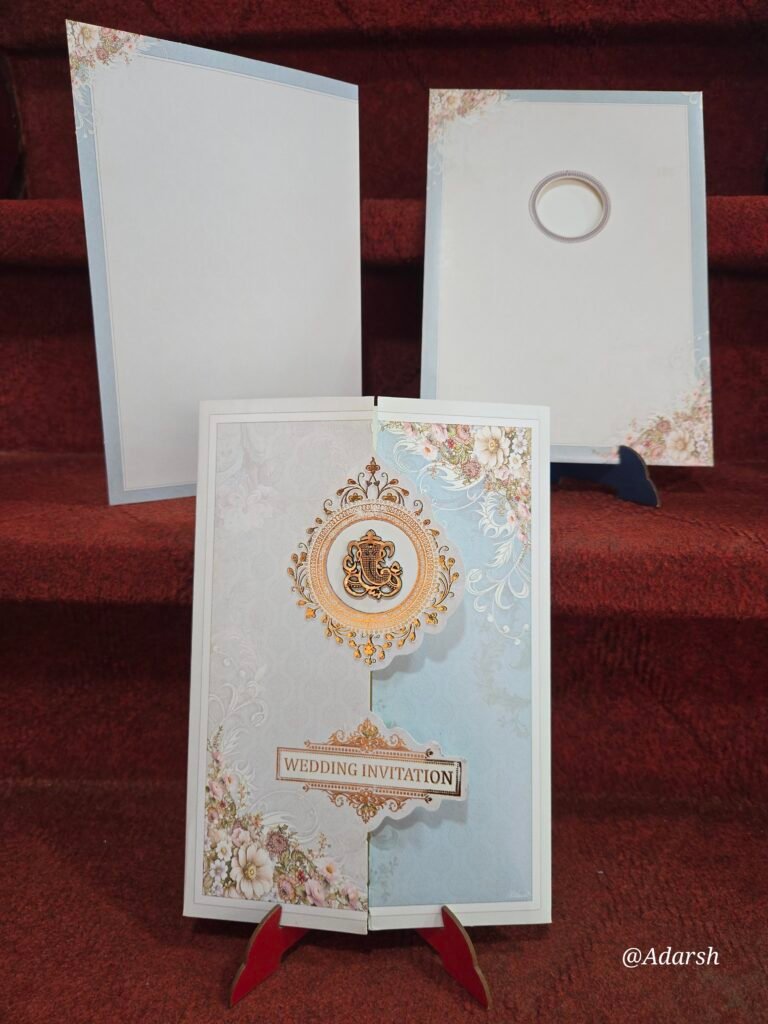 Light Blue and Cream Gatefold Floral Wedding Invitation Card