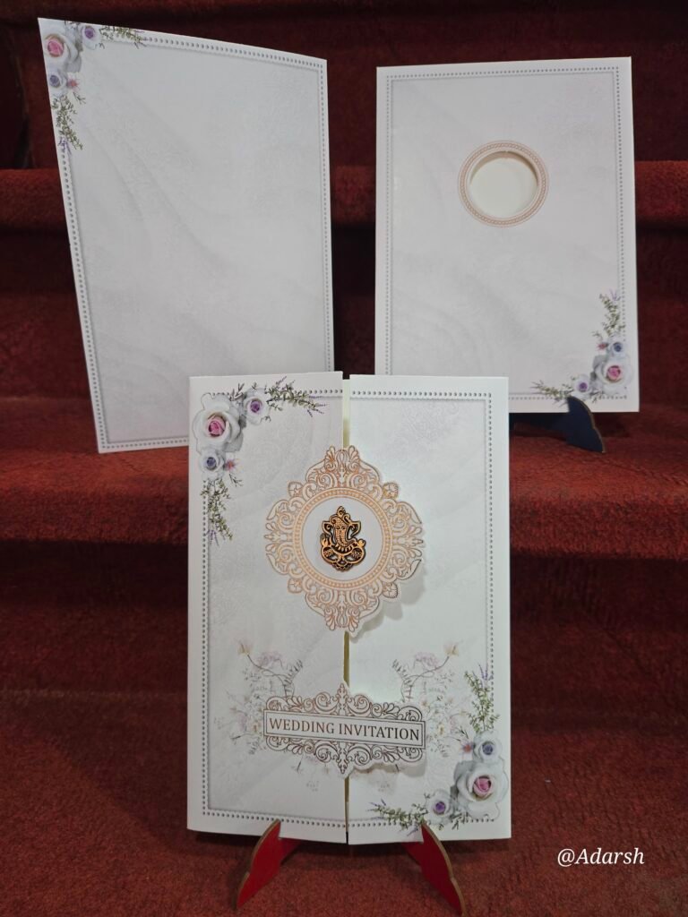 White and Silver Pastel Floral Gatefold Wedding Invitation Card