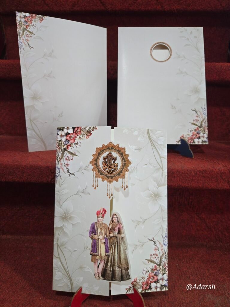 Traditional Bride & Groom Floral Gatefold Wedding Invitation Card