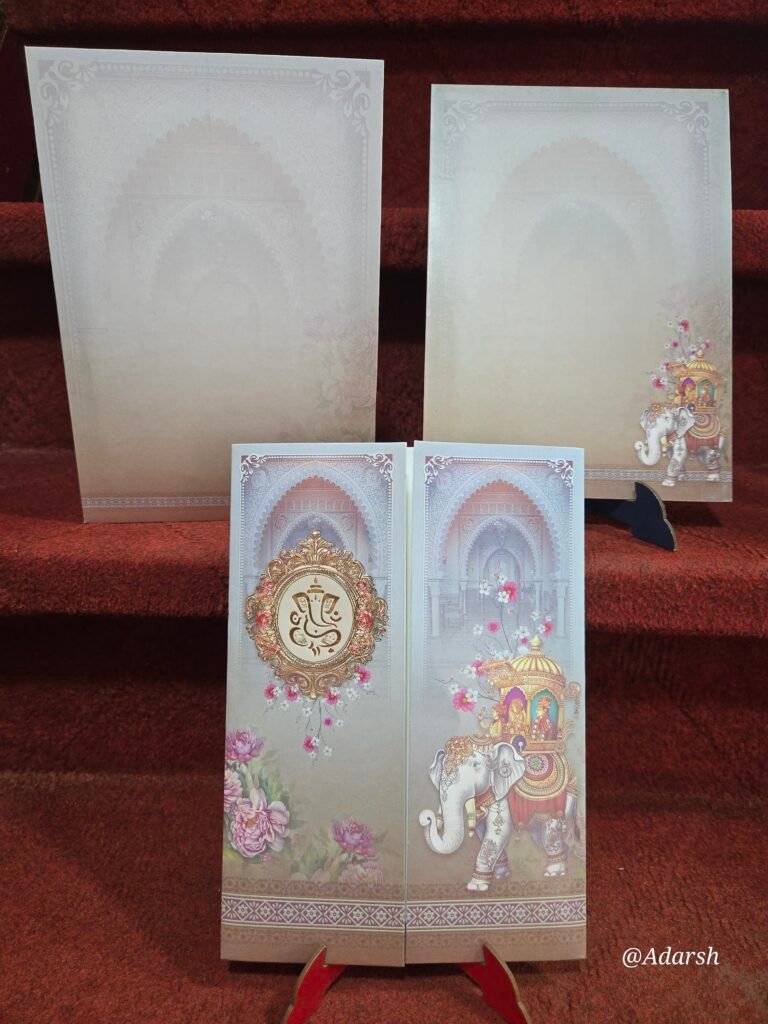 Traditional Royal Elephant & Baraat Gatefold Wedding Invitation Card