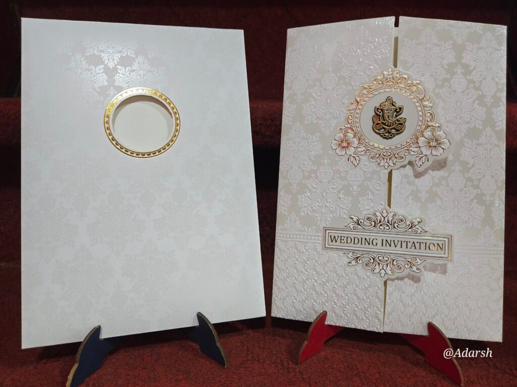 Premium Off-White Self-Embossed Gatefold Wedding Invitation Card