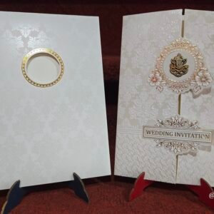 Premium Off-White Self-Embossed Gatefold Wedding Invitation Card