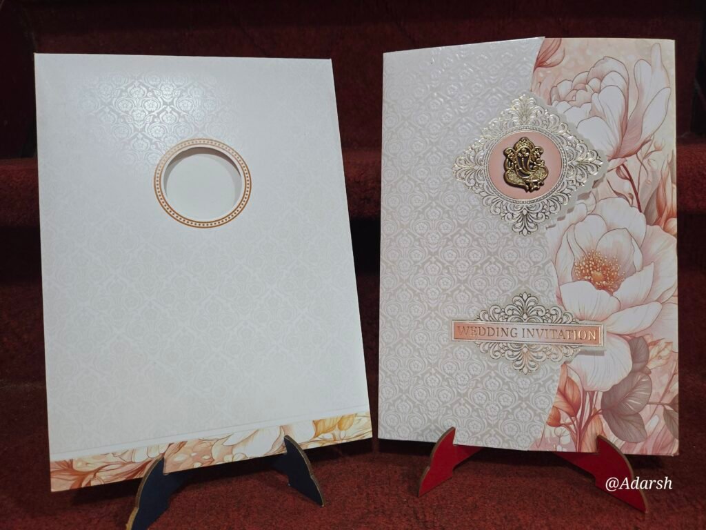 Peach Floral and Self-Embossed Gatefold Wedding Invitation Card