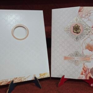 Peach Floral and Self-Embossed Gatefold Wedding Invitation Card