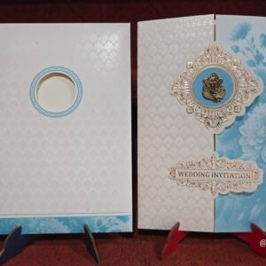 Sky Blue Floral and Self-Embossed Gatefold Wedding Invitation Card