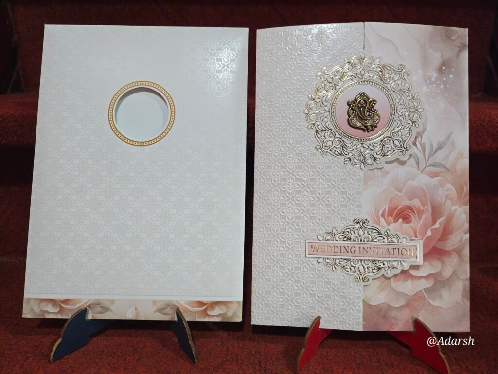 Blush Pink Rose and Self-Embossed Gatefold Wedding Invitation Card