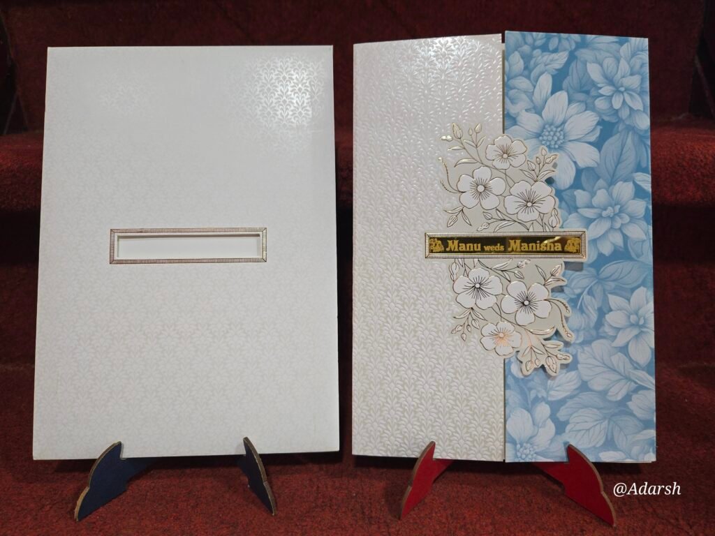 Blue Floral and Self-Embossed Gatefold Wedding Invitation Card