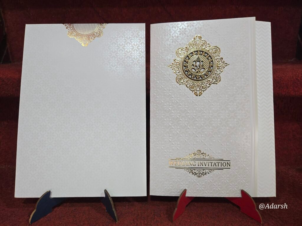 Premium Off-White Self-Embossed Wedding Invitation Card