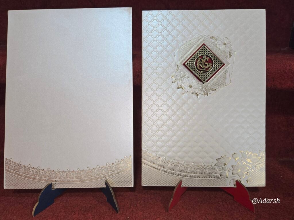 Premium Off-White Quilted Self-Embossed Wedding Invitation Card