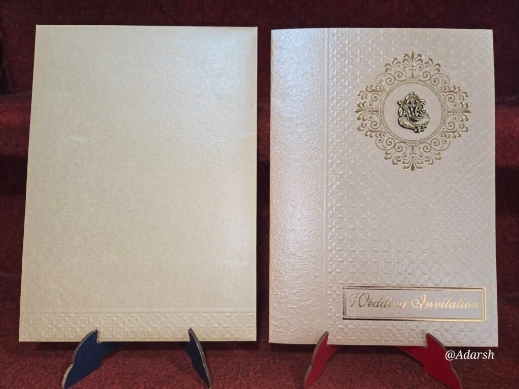 Premium Metallic Cream Embossed Wedding Invitation Card