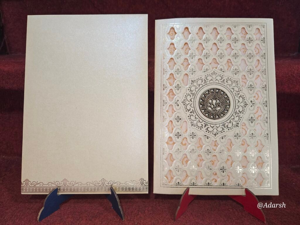 Premium Off-White Laser-Cut Lattice Wedding Invitation Card