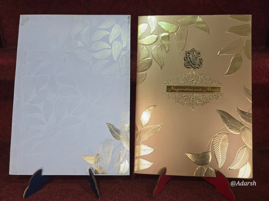 Premium Metallic Gold Embossed Leaf Wedding Invitation Card