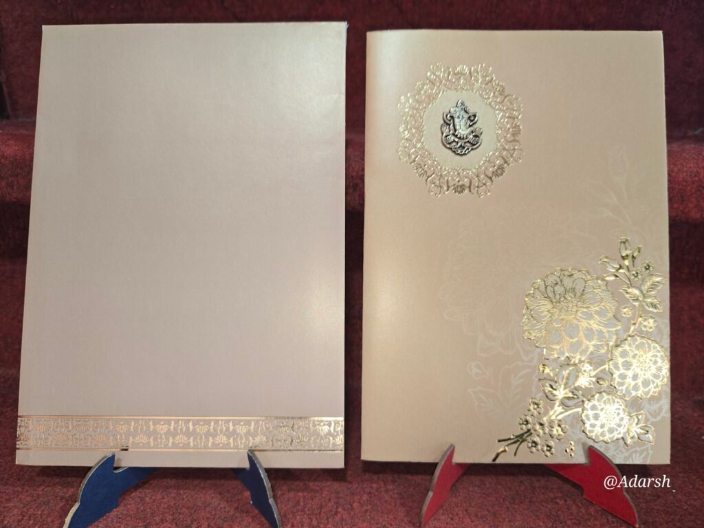 Premium Metallic Beige and Gold Floral Wedding Invitation Card