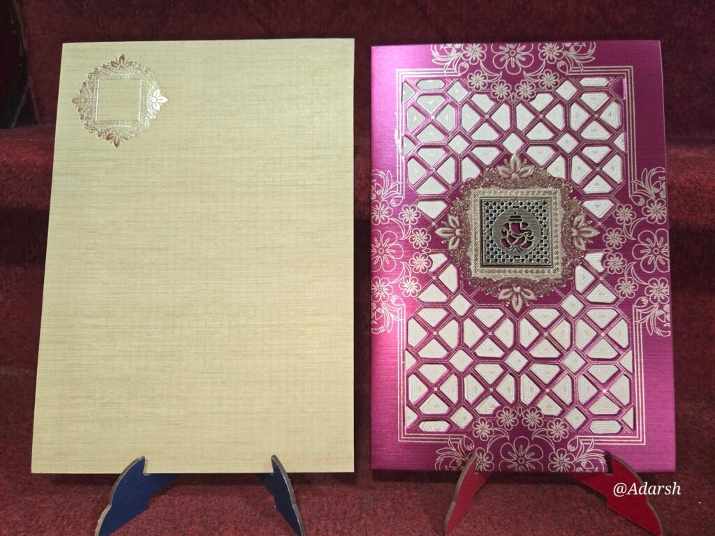 Premium Magenta Laser-Cut Lattice Wedding Invitation Card
