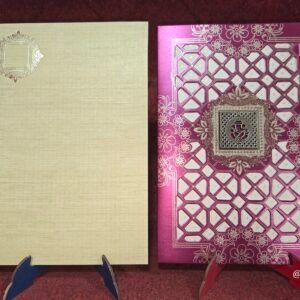 Premium Magenta Laser-Cut Lattice Wedding Invitation Card