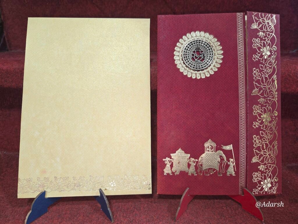 Premium Maroon Royal Baraat Wedding Invitation Card