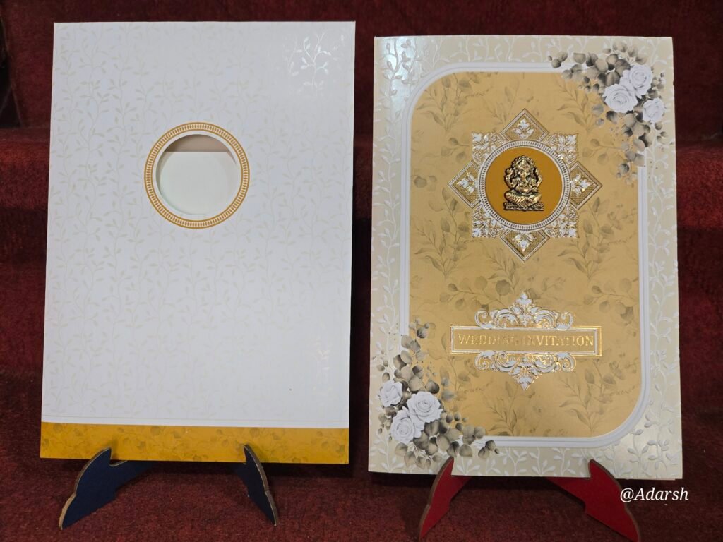 Premium Ochre Gold and Off-White Floral Wedding Invitation Card
