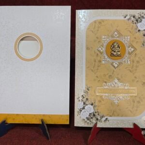 Premium Ochre Gold and Off-White Floral Wedding Invitation Card