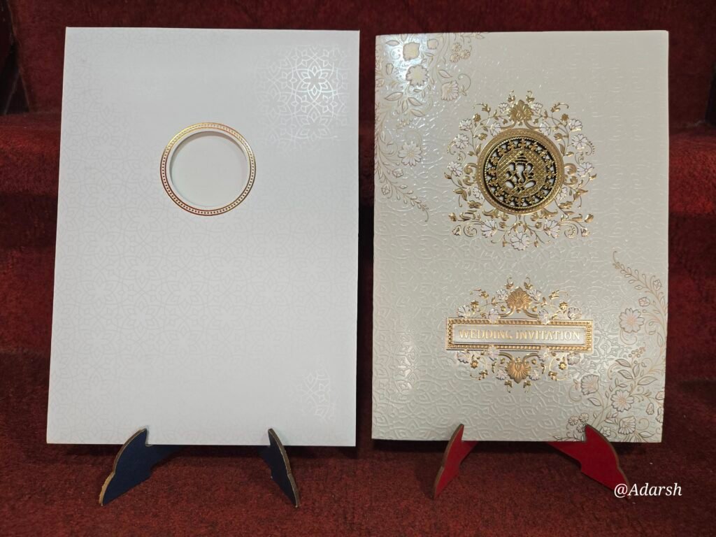 Premium Off-White Embossed Floral Wedding Invitation Card