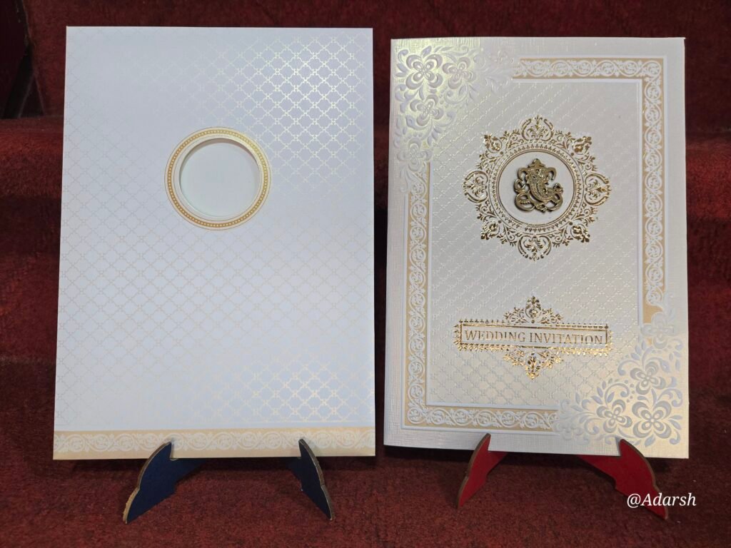 Premium Off-White Embossed Wedding Invitation Card