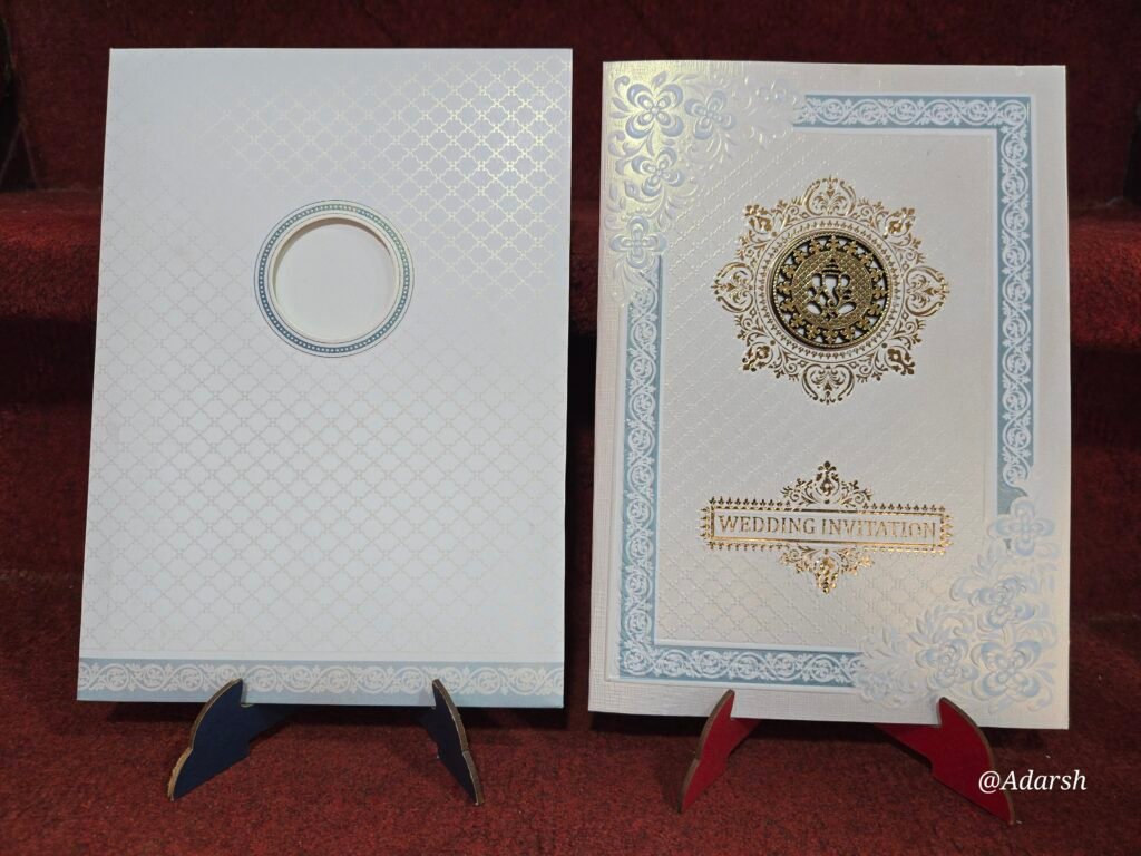 Premium Off-White and Light Blue Wedding Invitation Card