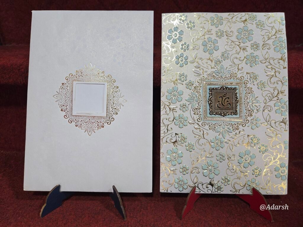 Premium Off-White and Light Blue Floral Wedding Invitation Card