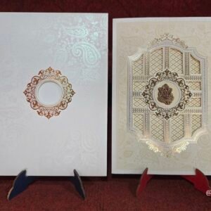 Premium Off-White Paisley Laser-Cut Wedding Invitation Card