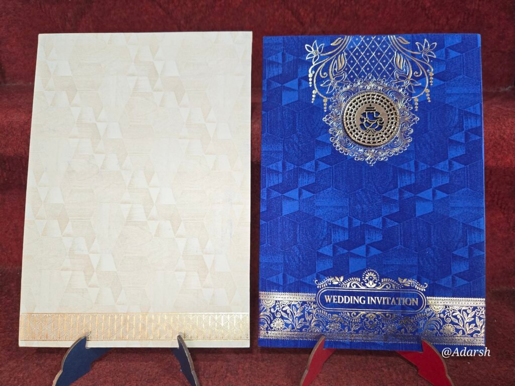 Premium Royal Blue and Cream Wedding Invitation Card