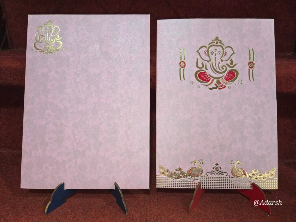 Blush Pink Textured Peacock Wedding Invitation Card
