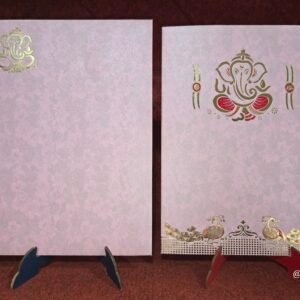 Blush Pink Textured Peacock Wedding Invitation Card
