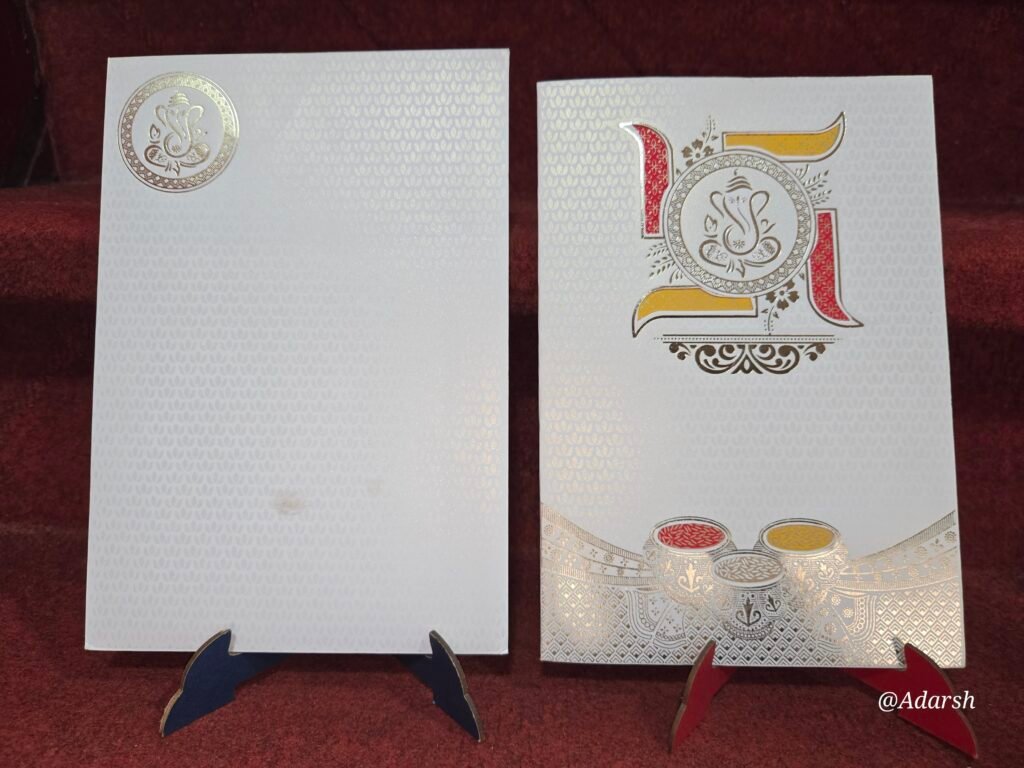 Off-White with Swastik Wedding Invitation Card