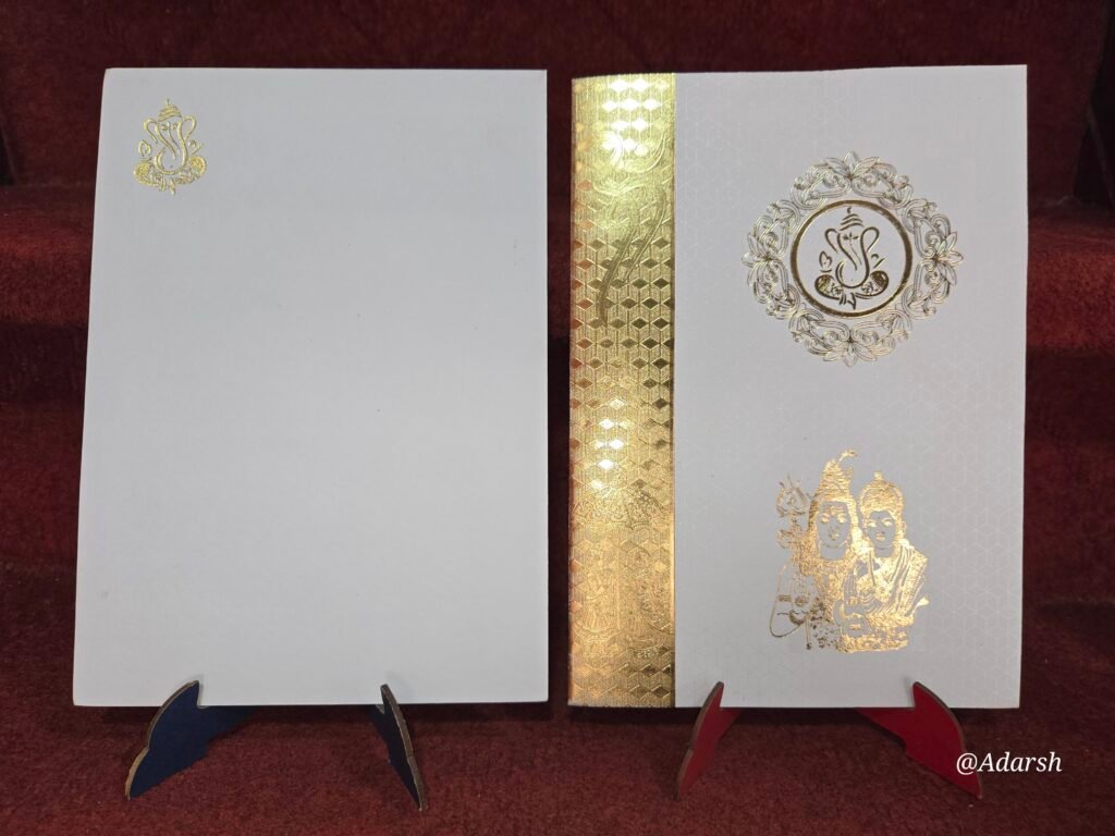 Off-White with Gold Foil on Shiva-Parvati Wedding Invitation Card