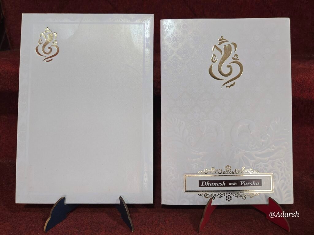 Off-White, Embossed Paisley Peacock Wedding Invitation Card