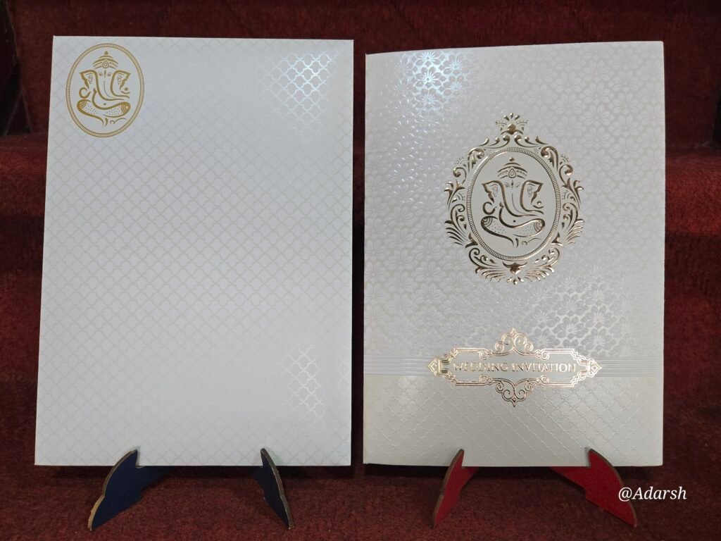Off-White Floral Grid Wedding Invitation Card