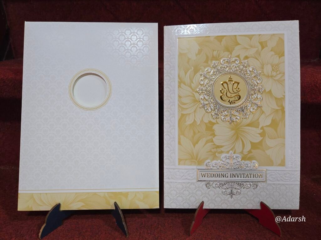 Yellow Floral and Self-Embossed Geometric Wedding Invitation Card