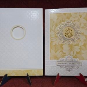 Yellow Floral and Self-Embossed Geometric Wedding Invitation Card