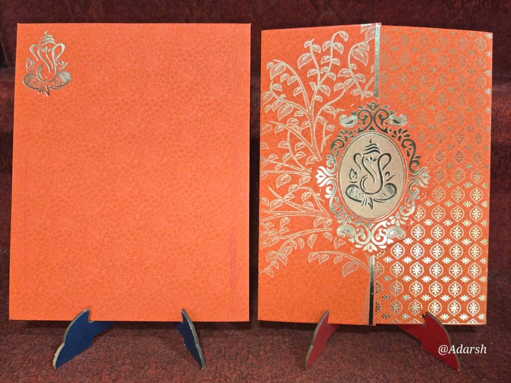 Orange Gatefold Ganesha Wedding Invitation Card
