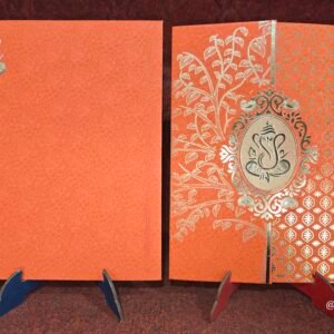 Orange Gatefold Ganesha Wedding Invitation Card