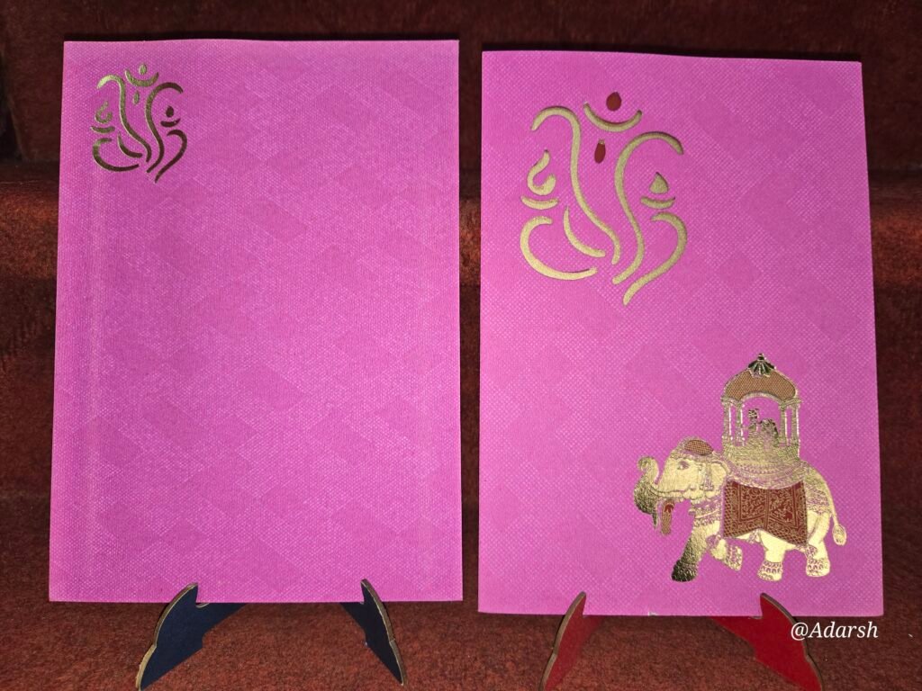 Royal Elephant Pink Hindu Wedding Invitation Card.