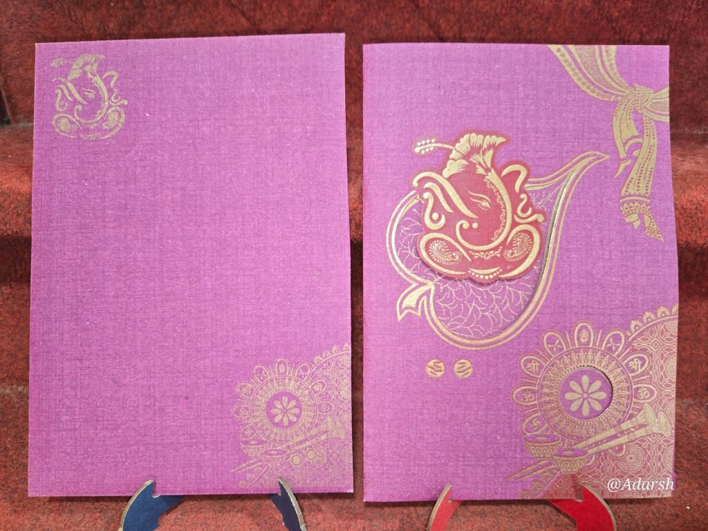 Pink Leaf Ganesha Hindu Wedding Invitation Card.