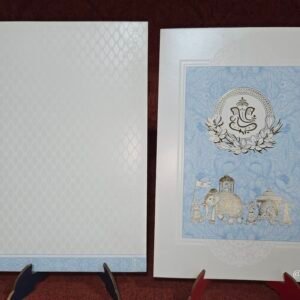 Light Blue and White Floral Baraat Hindu Wedding Invitation Card.