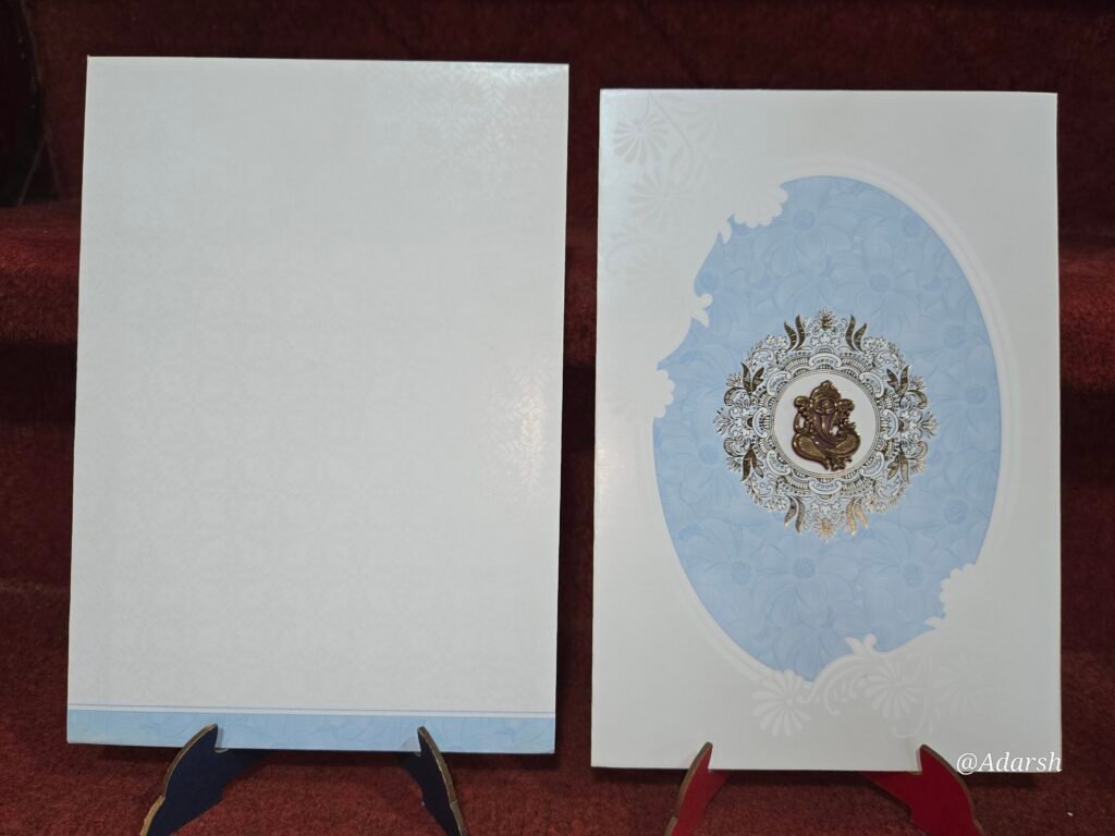 Light Blue and White Floral Mandala Hindu Wedding Invitation Card.