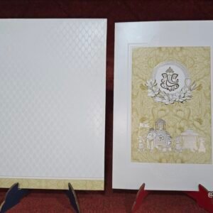 Beige and White Floral Baraat Hindu Wedding Invitation Card.
