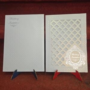 White and Silver Laser-Cut Cross Lattice Wedding Invitation Card.